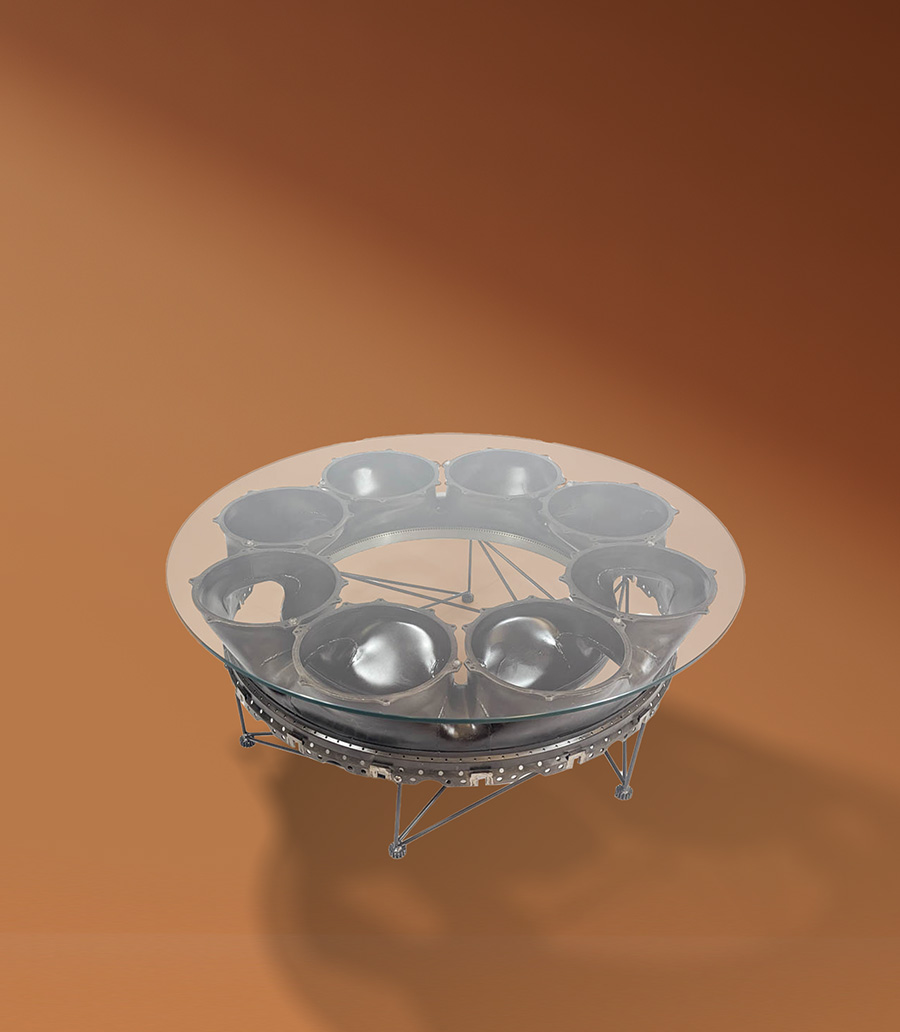 Olympus Manifold Table Rolls-Royce Glass Topped Coffee Table