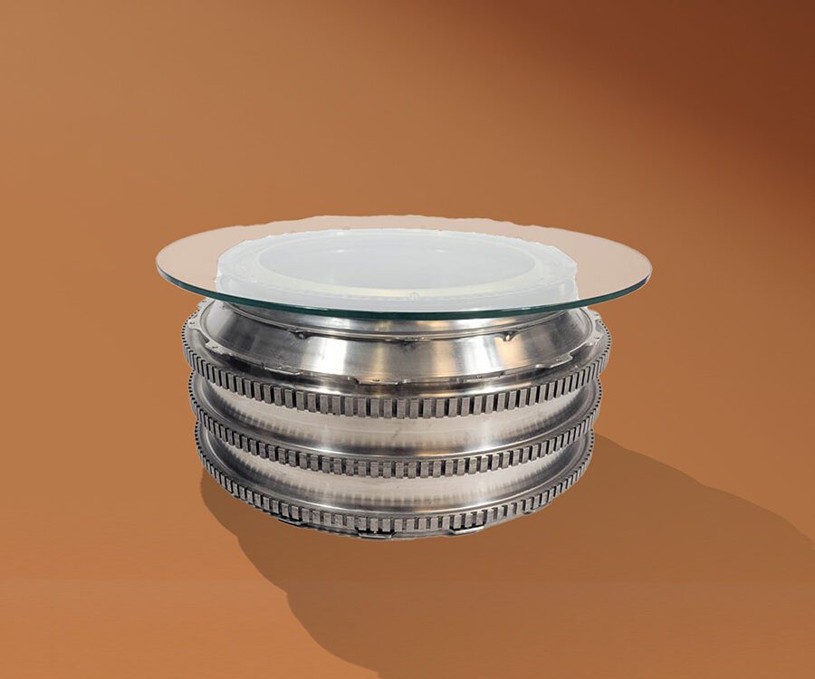 Jet Engine Spool Fan Booster Coffee Table Glass Top