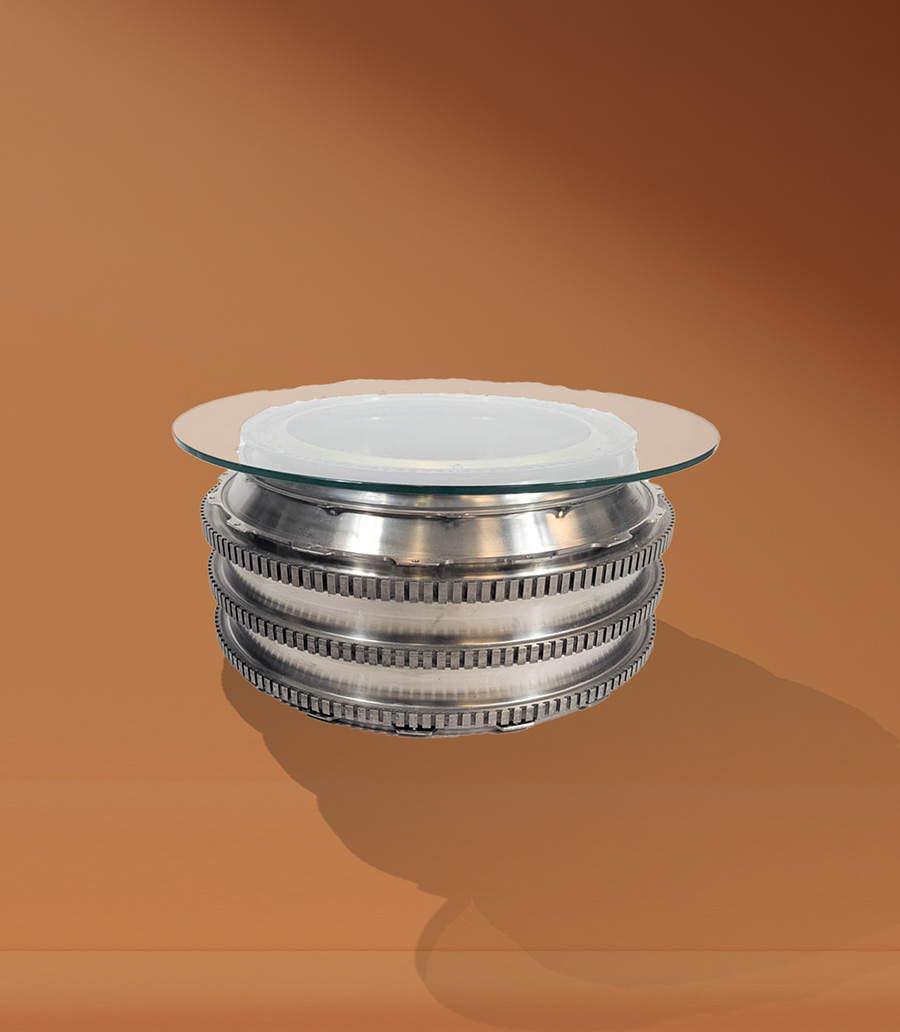 Jet Engine Spool Fan Booster Coffee Table Glass Top