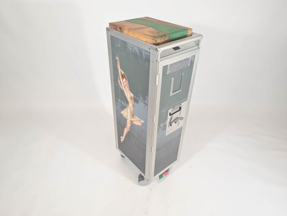New Hostess Galley Cart Trolley Wrapped in Vintage Nose Art Green Top - Image 13