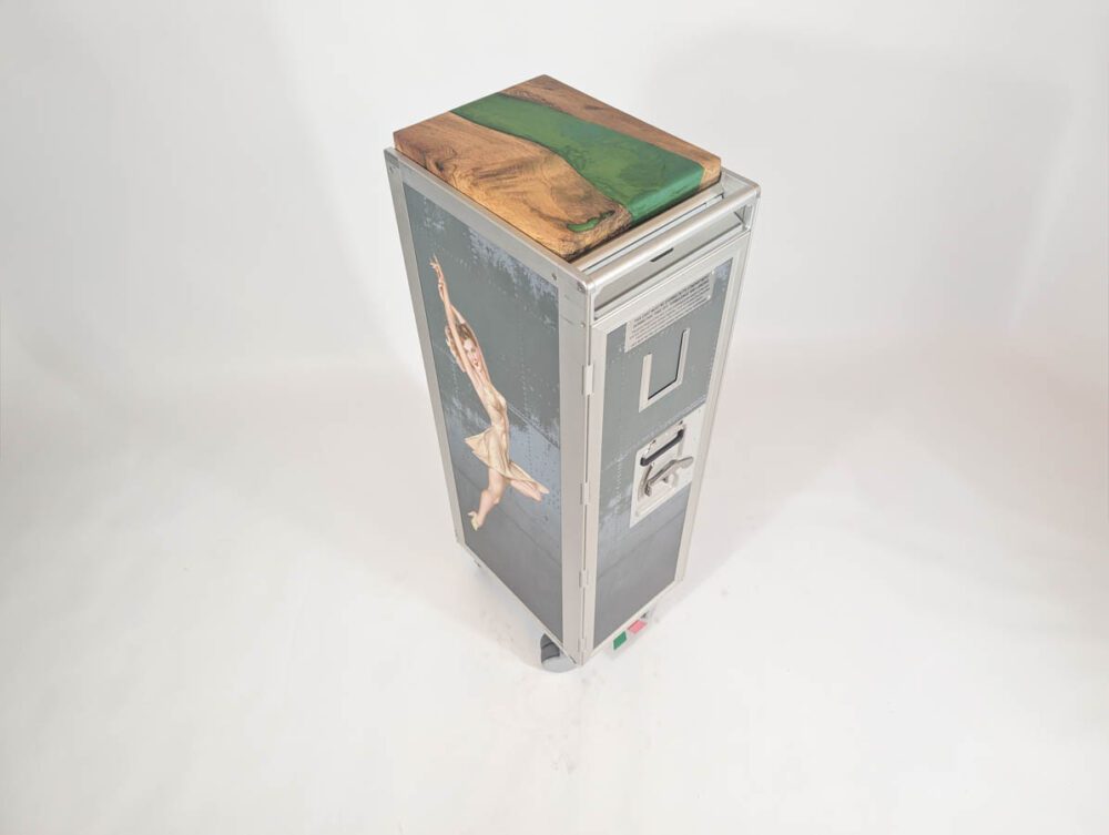New Hostess Galley Cart Trolley Wrapped in Vintage Nose Art Green Top - Image 14