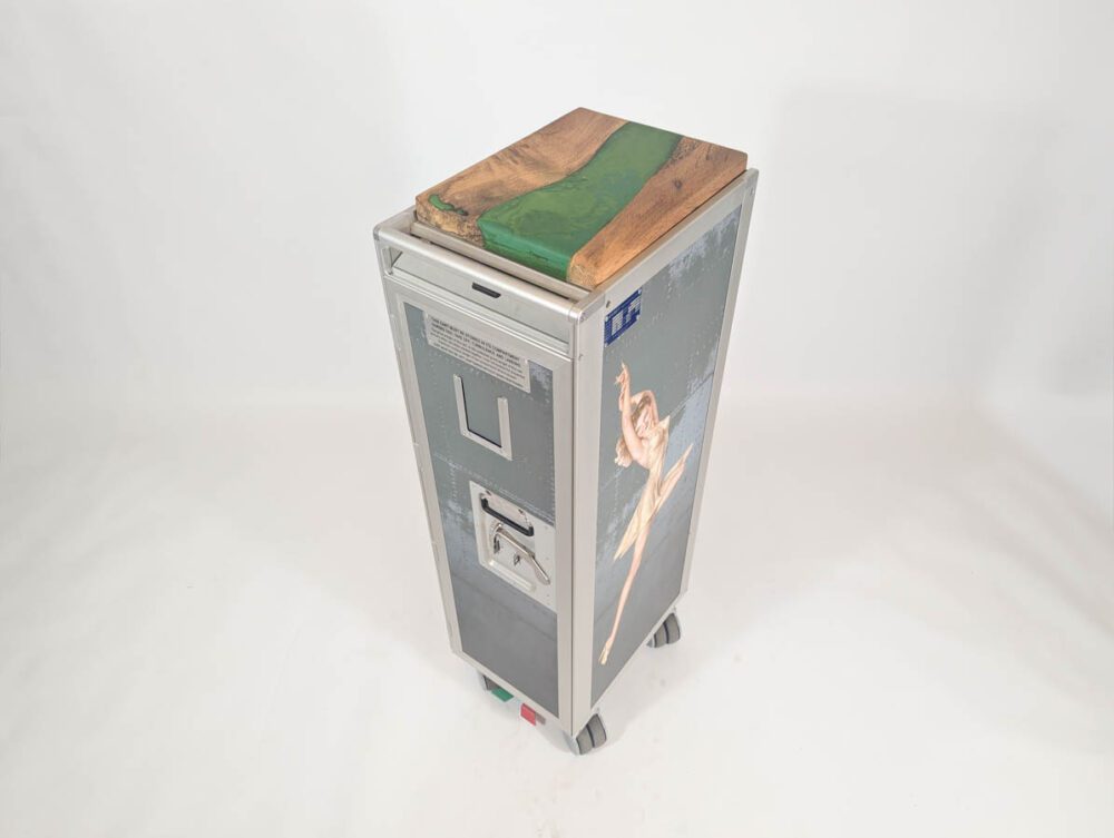 New Hostess Galley Cart Trolley Wrapped in Vintage Nose Art Green Top - Image 3