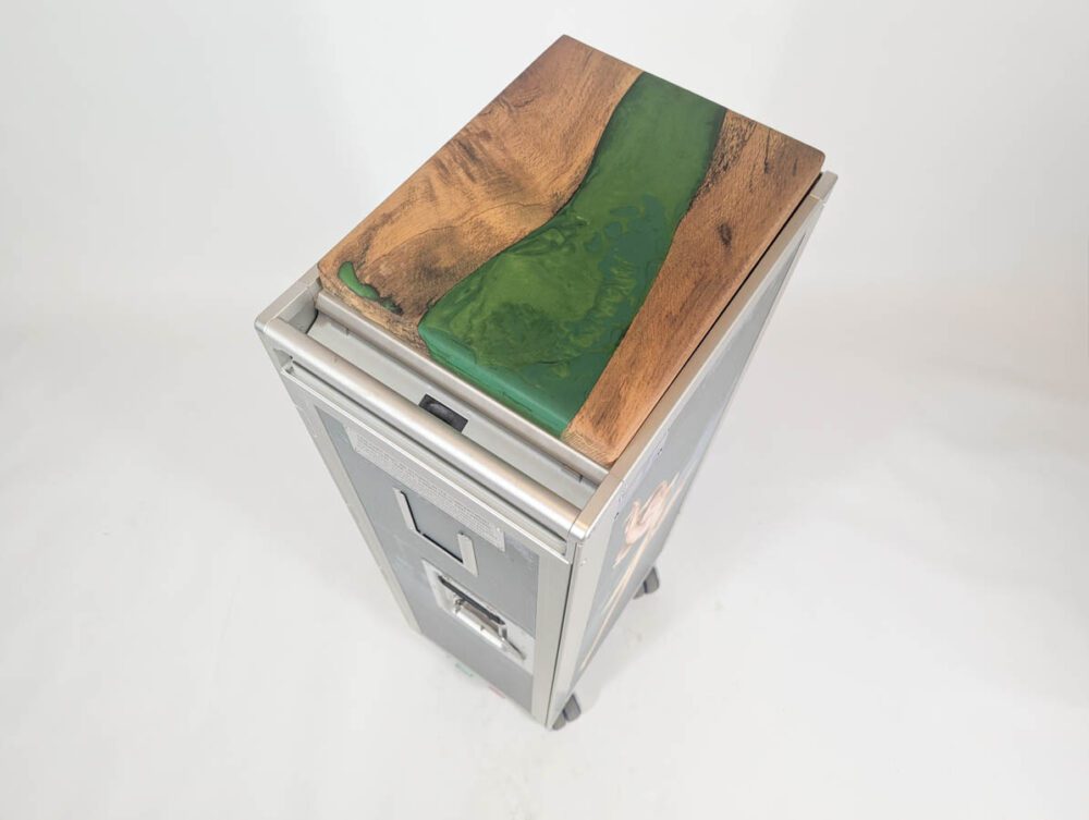 New Hostess Galley Cart Trolley Wrapped in Vintage Nose Art Green Top - Image 4
