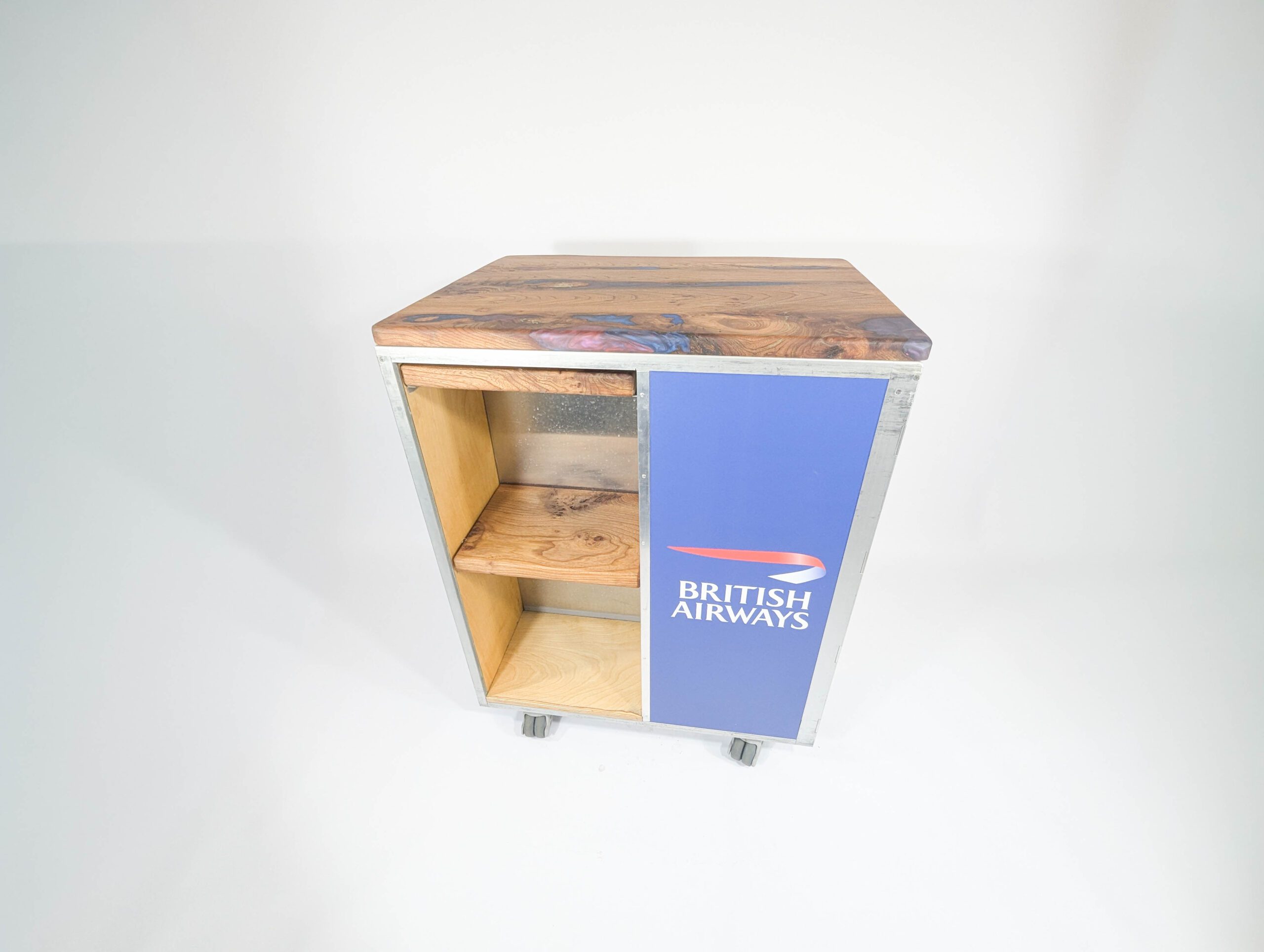 BA Kitchen Island Galley Cart Trolley Bar Wrapped With Wooden Top - Image 2